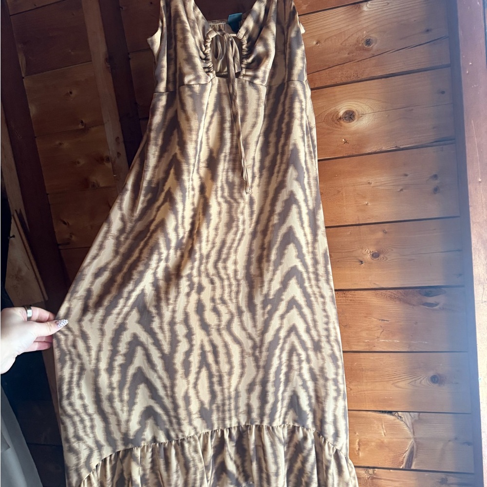 wild fable Brown and Cream Zebra-Print Tie-Front Maxi Dress